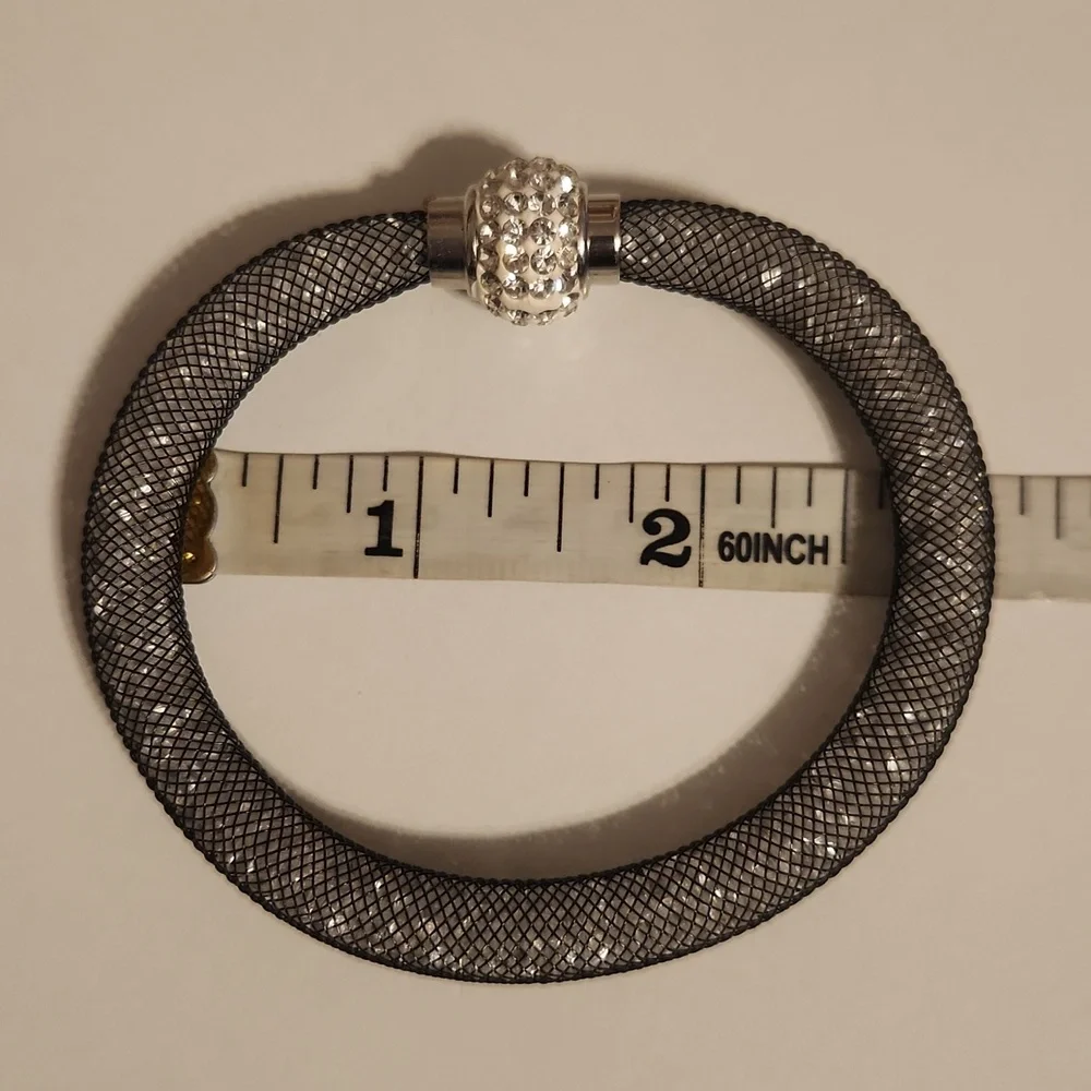 Silver and Black Mesh Bracelet